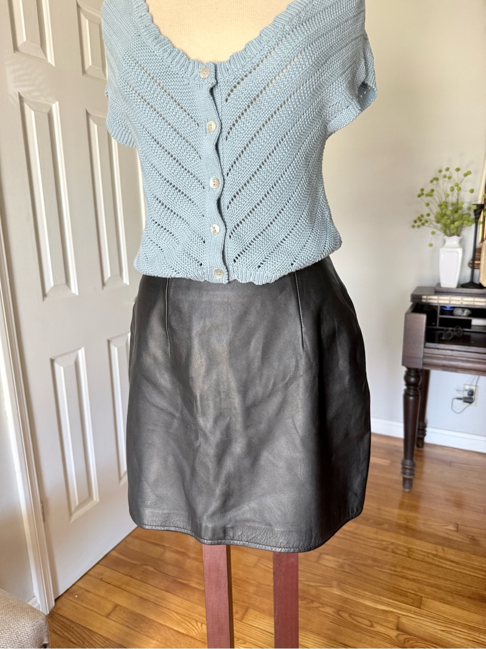 Saguaro Vintage Black Leather A-Line Skirt